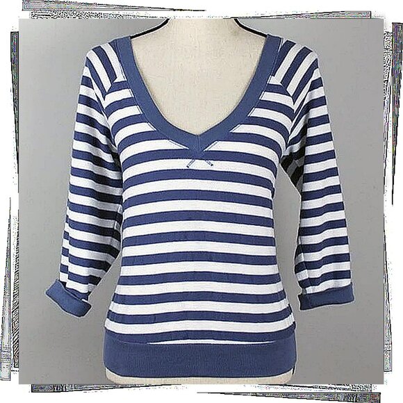 Parisian Influenced Blue & White Stripe Top w Artistic Back Zip (S) by Splendid - Picture 1 of 3
